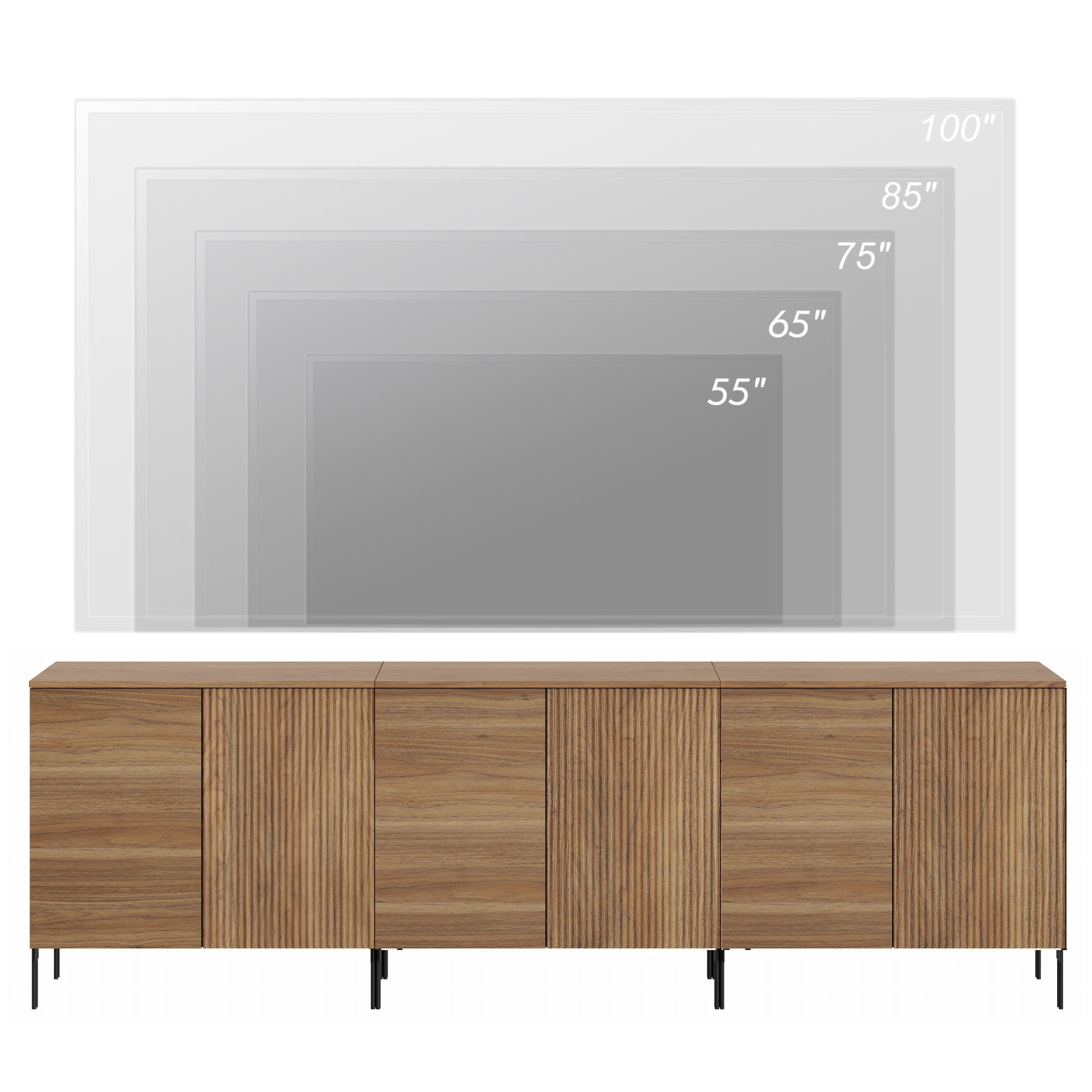 94.5" Wooden Fluted Sideboard with 6 Doors and Adjustable Shelves, 3-In-1 Modern Credenza Storage Cabinet for Kitchen, Dining Room