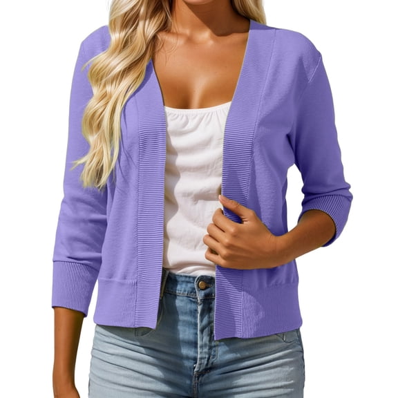 Ediodpoh Cardigan for Women Lightweight Lace Crochet Cardigan 3/4 Sleeve Short Knit Shawl Top Hollow Out Purple S