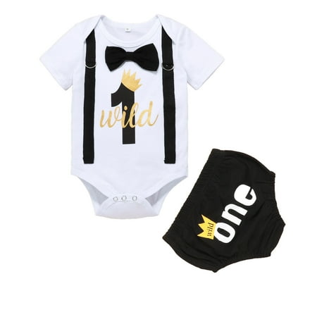 

QWERTYU Infant Baby Toddler Boy Outfits Clothes Set Summer Short Sleeve Bodysuit and Shorts Set Letter Print 6M-12M White 90