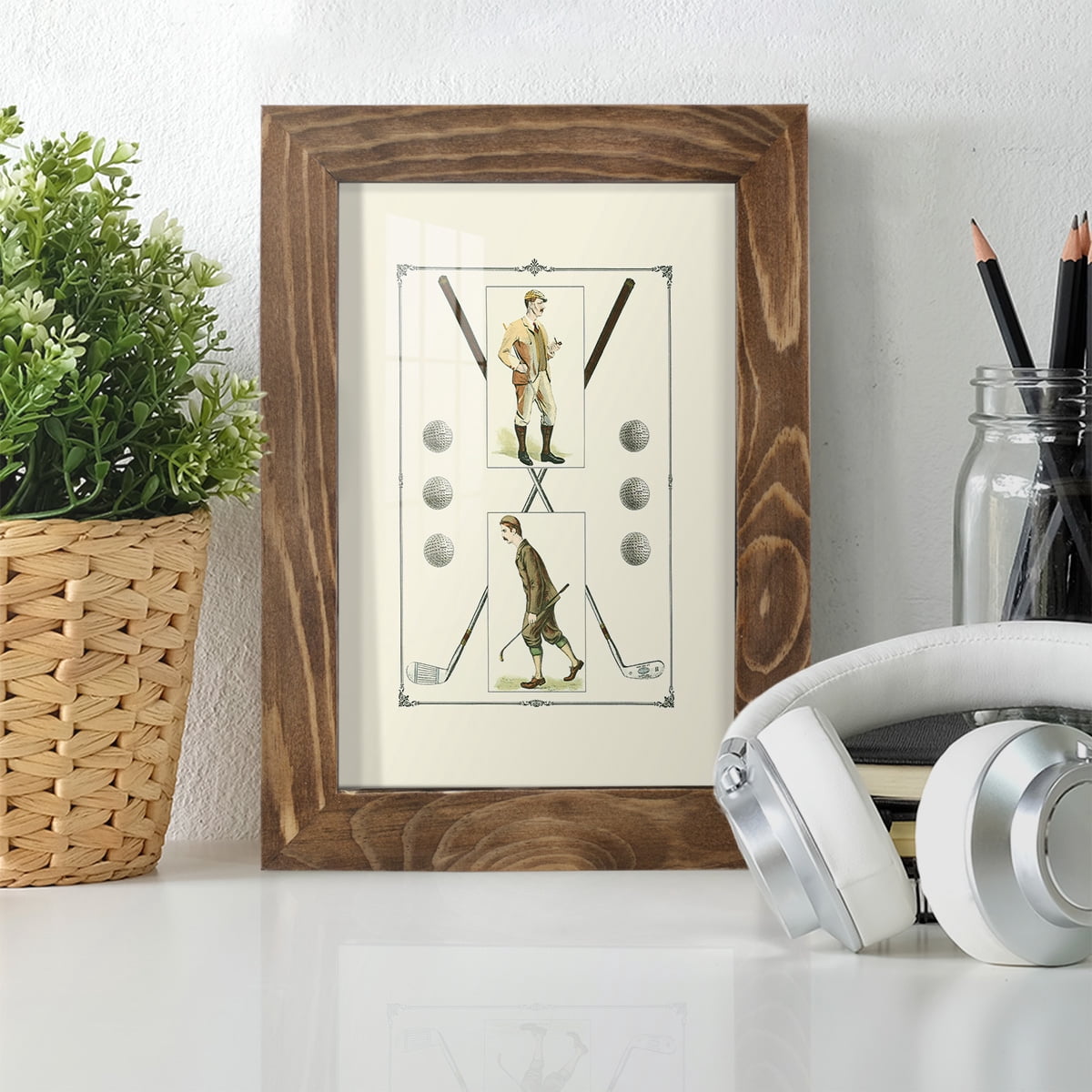 Golfers: H. Hutchinson & John Ball -Framed Print w/glass-Walnut