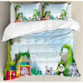 thumbnail image 3 of Kids Duvet Cover Set Twin Size, Various Animals Riding on Train in the Park with Mountains Cartoon Style Illustration, Decorative 2 Piece Bedding Set with 1 Pillow Sham, Multicolor, by Ambesonne, 3 of 3