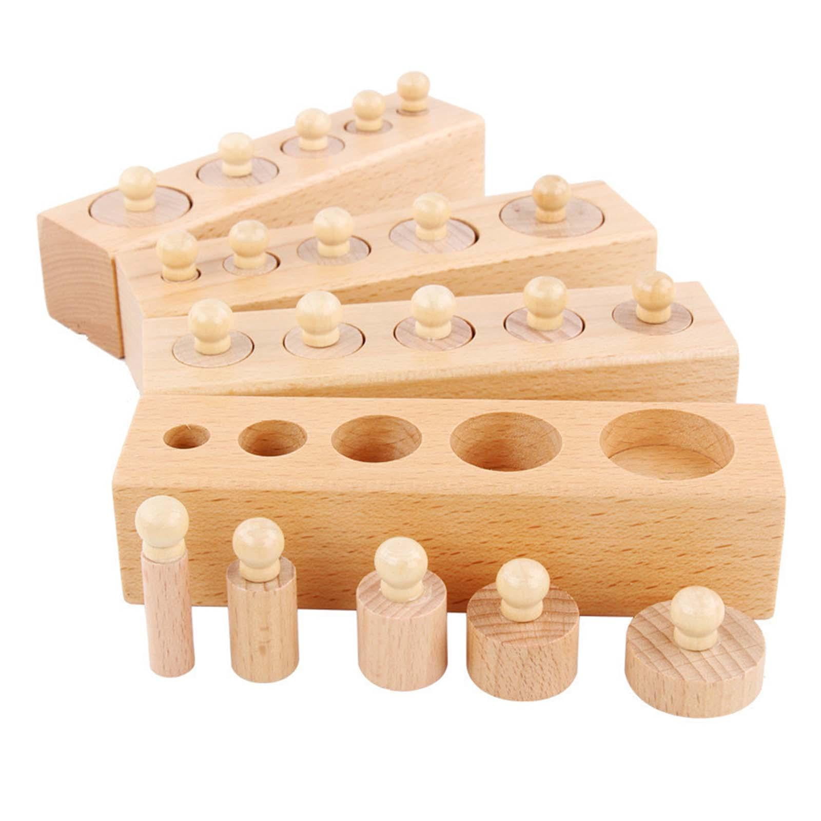 LeeQinersw 4 Pieces Wooden Knob Log Cylinder Blocks Patterning Early Development Board Game