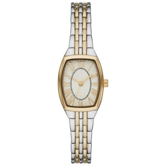 Time & Tru Women's Wristwatch: Two Tone Silver and Gold Barrel Case Bracelet Watch (FMDOTT077)