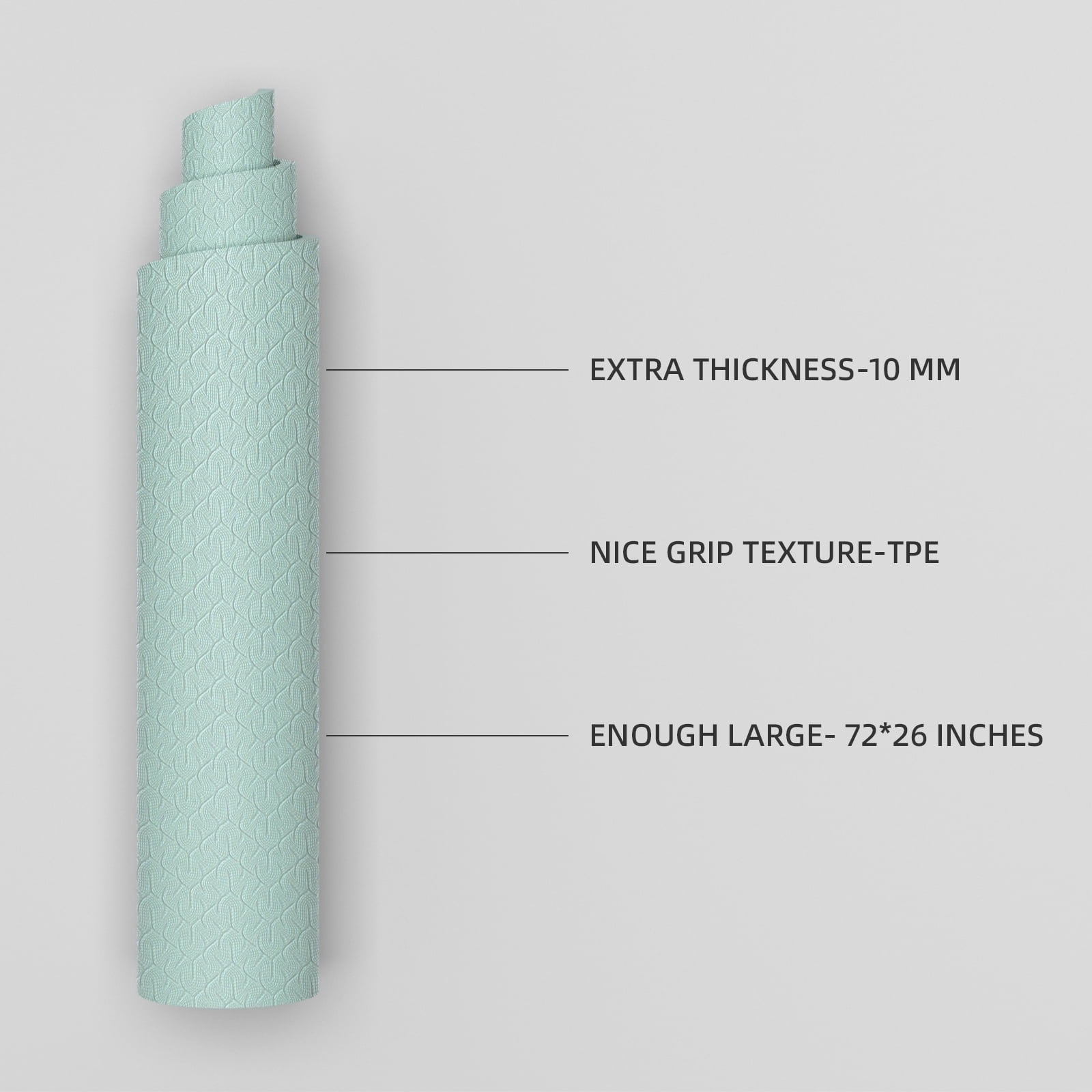YOHAO Yoga Mat 10mm Thick,72"×26",Non-Slip Eco TPE,Strap included for Travel,Pilates and Fitness Workout(Matcha Green)