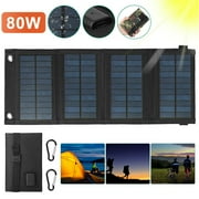 BASSTOP Solar Charger,Portable Solar Power Bank with 4 Foldable Solar Panels Outdoor Waterproof Solar Phone Chargers with Dual 2.1A USB Ports for Camping Hiking Travel