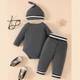 thumbnail image 5 of Splozh Baby Boy Outfits 3 6 12 18 Months Baby Boy Clothes Infant Newborn Outfits Long Sleeve Letter Print Romper + Hat + Pants Set,Grey,9-12 Months, 5 of 7