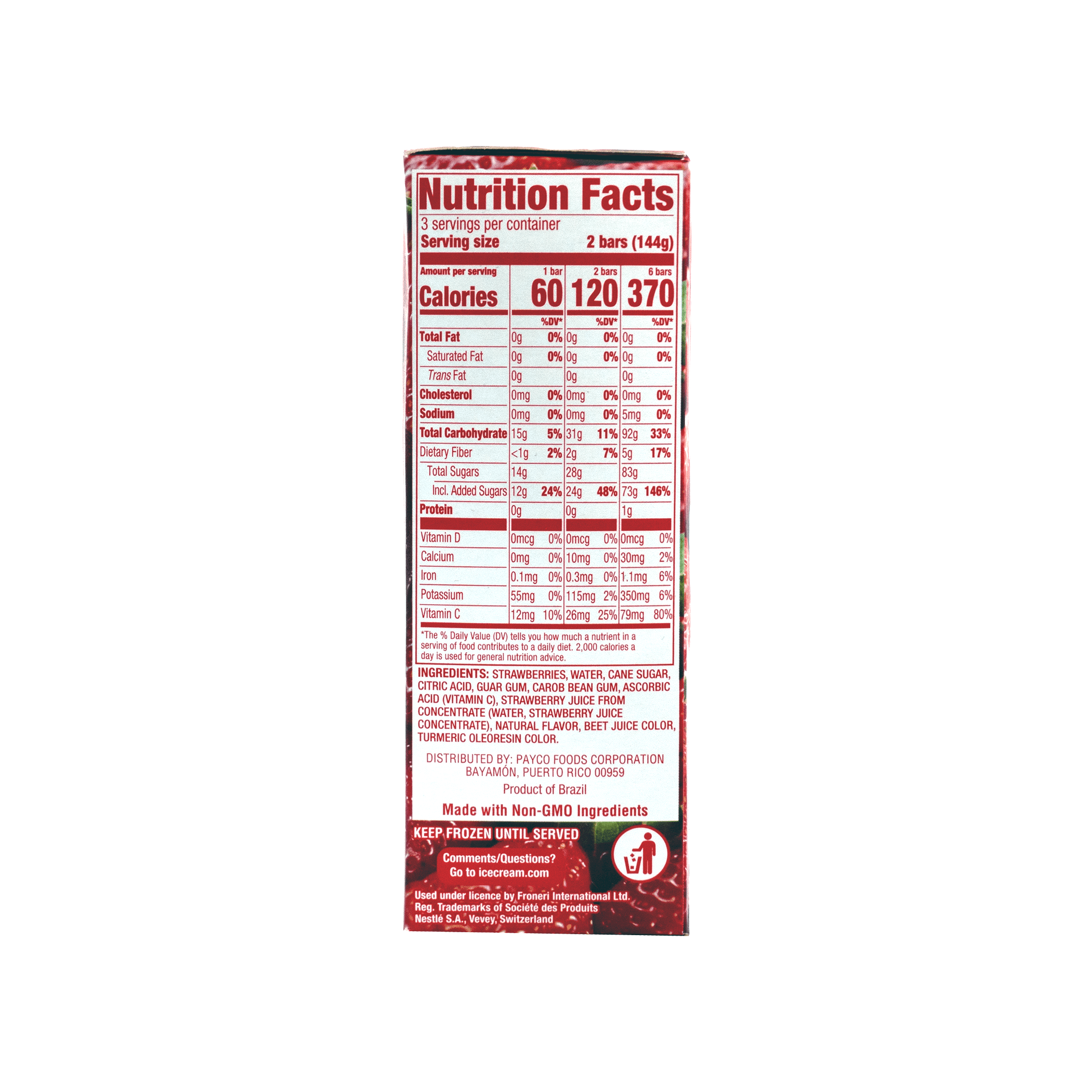Nestle, La Frutta Strawberry Flavor, Ice Cream Bar, 6 Count, 2.5oz, Milk Free, Cardboard Box, New