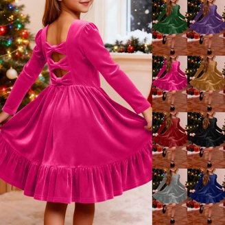 Holiday Time Girls Santa Velour Dress with Long Sleeves, Sizes 4-18