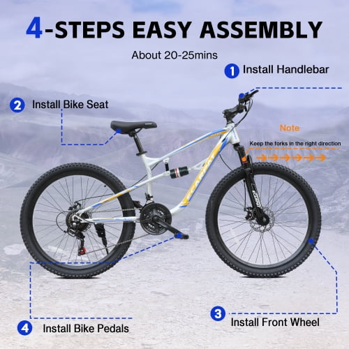 Raistyw 26" Mountain Bike for Adults, 21-Speed Adult MTB with Disc Brakes, High-Strength Steel Frame, All-Terrain Off-Road Bicycle for Men and Women, Grey