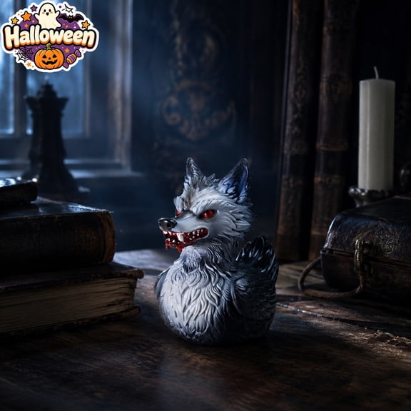 Werewolf Rubber Duck Resin Figurine, Creepy Gothic Horror Tabletop Ornament, Indoor Outdoor Halloween Decorations, Spooky Werewolf Duck Statue for Halloween Party, Collectible Gift for Horror Fans