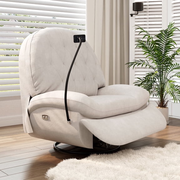 ANZHAP Oversized Power Recliner Chair with Swivel & Glider, Zero Gravity Electric Recliner, USB Charger, Phone Holder, Plush Fabric, for Living Room, Bedroom, Nursery