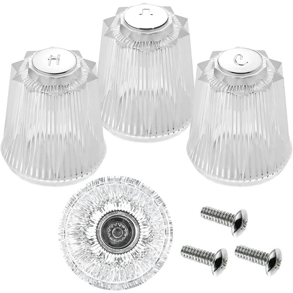 RVKXHD Shower Knobs 3 Piece Replacement for Price Pfister Bathtub Faucet Handles, 12 Point Broach, Clear Acrylic Shower Handles Hot and Cold Replacement Kit Include Diverter