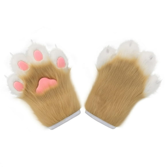 Soft and Cozy Plush Cat Claw Gloves - Perfect Fursuit Animal Fox Paws Mittens for Adults - C Accessories
