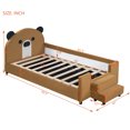 thumbnail image 3 of Twin Size Daybed with Storage, Velvet Upholstered Daybed with Bear Shaped Headboard, Hydraulic System, Breathable Mesh Fence, Wood Frame Daybed, Brown, 3 of 7