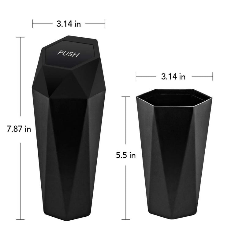 OUDEW Car Can with Lid New Car Dustbin Diamond Design, Leakproof Vehicle  Auto Bin, Portable Mini Garbage Bin Fits Cup Holder, Used for Home, Office,  Kitchen, Bedroom, 2PCS (Black) 