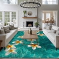 thumbnail image 4 of Summer Sea Washable Living Room Rugs 5'x8', Watercolor White Eggflower Floral Ripples Seawater Low Pile Throw Large Area Rug Non-Slip Sturdy Edge Binding Carpet for Living Room Kitchen Office, 4 of 9