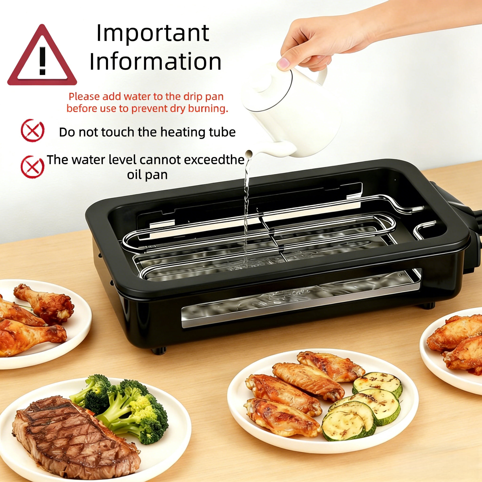 REDUSK  Electric Indoor Grill 1500W, 3in1 Versatile Smokeless Indoor Grill for Home Cooking, Non-Stick Removable Grill & Griddle Plate, Temperature Control, Black