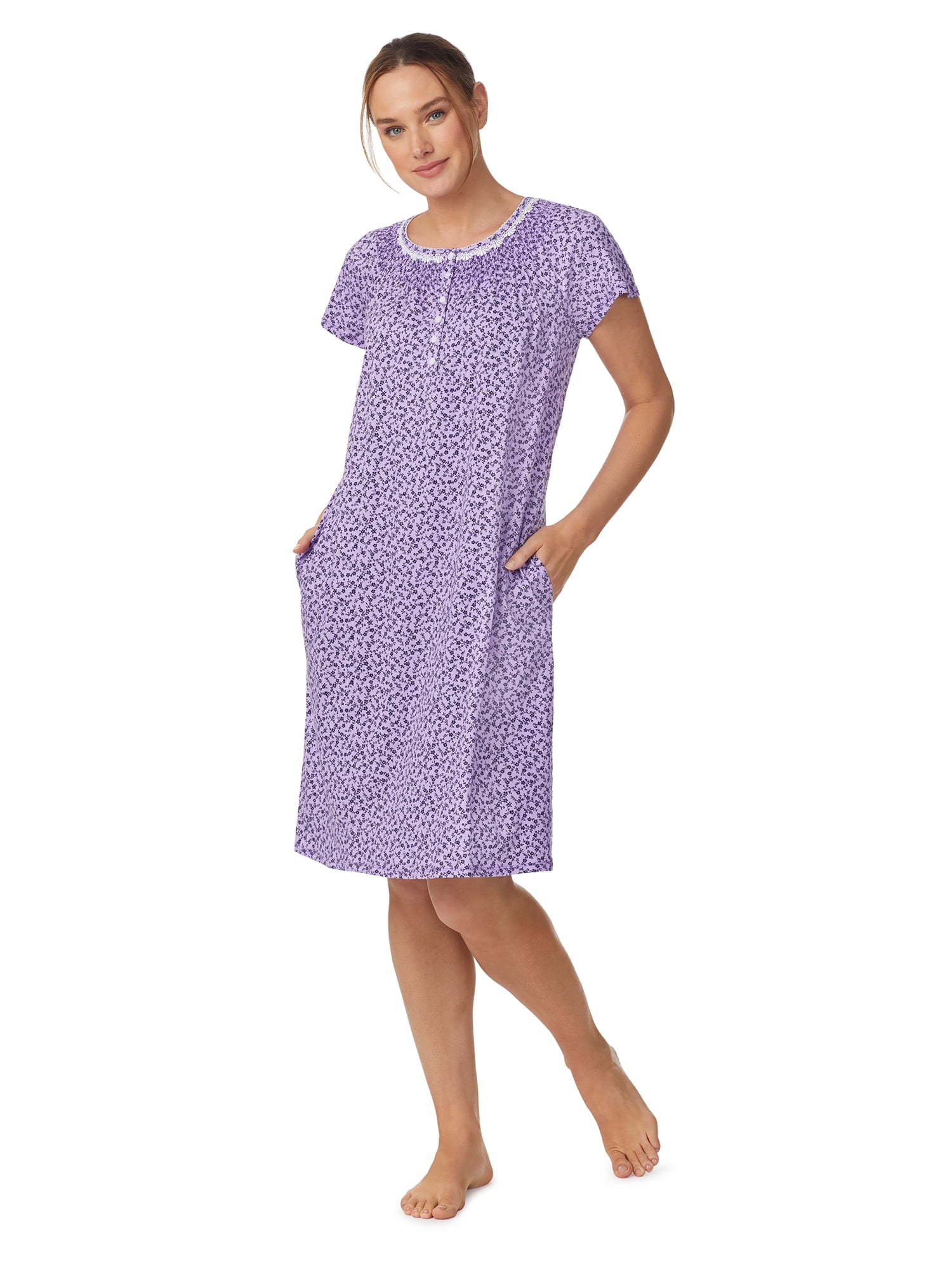 Casual Nights Women's Summer Cotton House Dress with Pockets, Plus Size,  Short Sleeve Snap Front Woven Duster Lounger