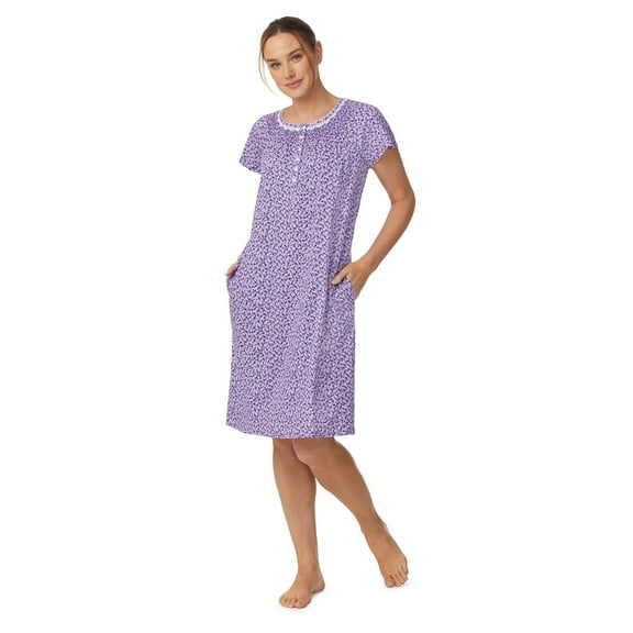Aria Traditional Short Sleeve Smocked Neck Sleepwear Knit Gown (Women and Women's Plus)
