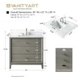 thumbnail image 7 of Vanity Art 36" Bathroom Vanity with Sink and Engineered Marble Top, Freestanding Storage Cabinet with 3 Drawers, 7 of 7