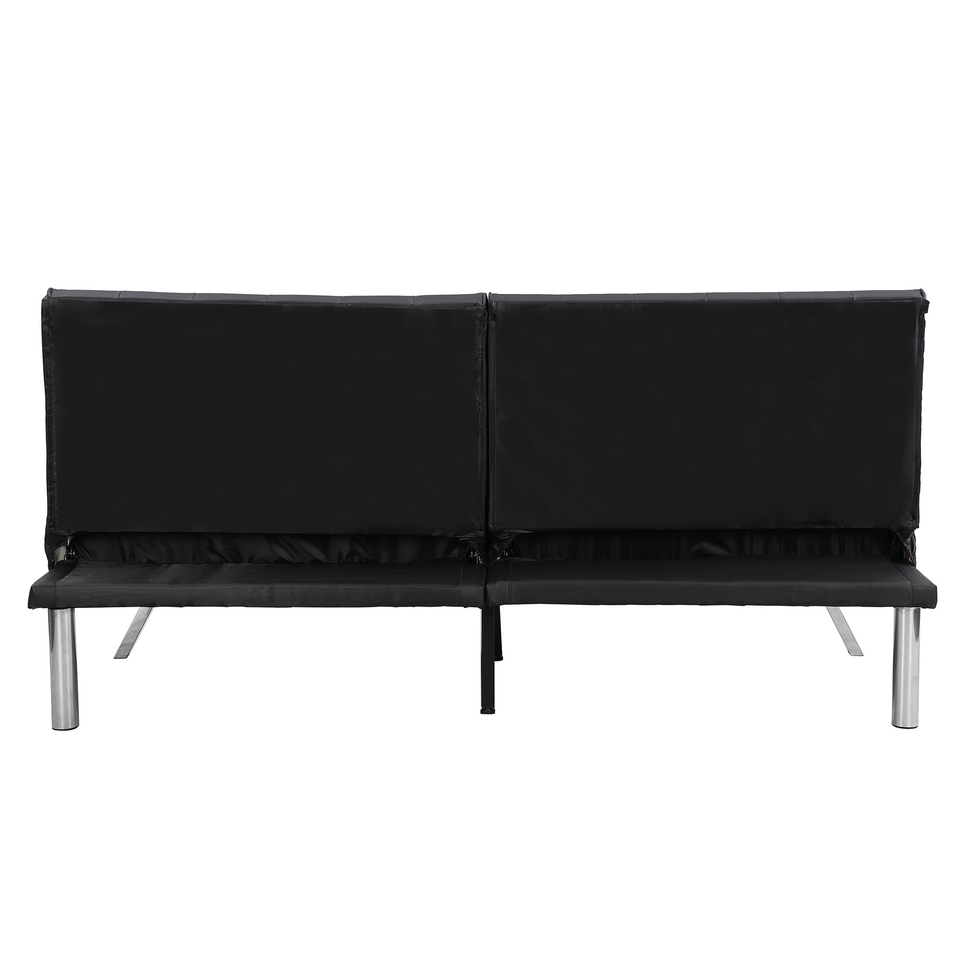 Aukfa 67" Tufted Futon Convertible Sofa Bed Separate Back Chaise Couch for Home Office, Leather, Black