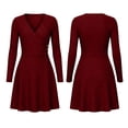 thumbnail image 4 of Women's Fall Midi Dress Knitted V-Neck Long Sleeve Ladies Fall Dress Wine XL, 4 of 7