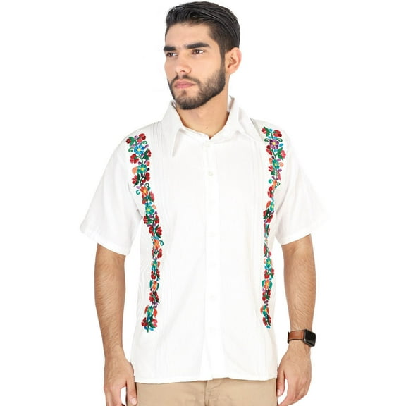 Men's White Mexican Embroidered Guayabera 100% Cotton 603114