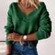 thumbnail image 2 of Moda mujer Color sólido manga larga Pullove cuello en V camisa suéter Tops Fridja  hjk1926, 2 of 4