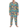 thumbnail image 3 of Salouo Colorful Fish 1 Print Button-Front Long Sleeve Pajama Set for Men, Soft 2Pjs Men's Long Sleeve Sleepwear-Small, 3 of 7