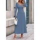 thumbnail image 2 of Vestido PRETTYGARDEN Suéter de Punto Acanalado Cuello en V Maxi Azul M, 2 of 8
