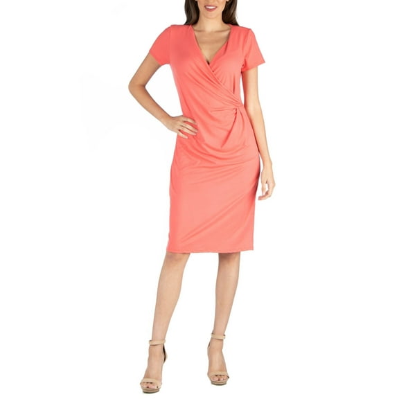 24Seven Comfort Apparel Women's Faux Wrap Over Dress Orange Size X-Large