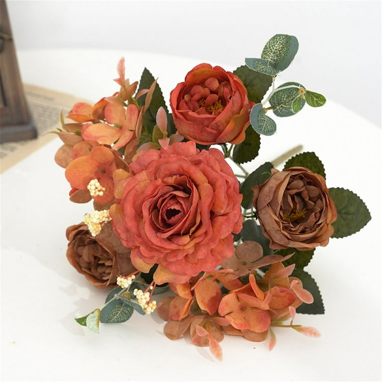 Fall Cemetery Flowers Artificial Peony Flowers Rose Wedding Bouquetss Floral Rose Flower Silk Flower Hand Tied Bouquet Pink