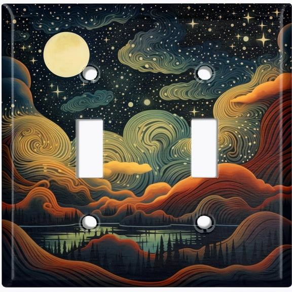 Metal Light Switch Wall Plate Outlet Cover (Full Moon Landscape Art - Double Toggle)