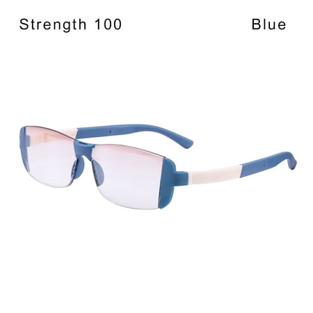 Portable Multifocal Rimless Eye Protection Unisex Anti-Blue Light Eyeglasses TR Magnetic Therapy Presbyopia Eyeglasses Reading Glasses BLUE STRENGTH 100