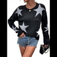 thumbnail image 1 of Suéter Informal de Punto con Cuello Redondo y Hombros Caídos con Estampado de Estrellas para Mujer Negro M, 1 of 10