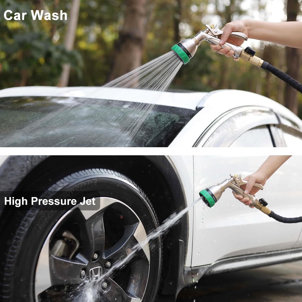 FANHAO Metal Heavy Duty Hose Nozzle with 7 Spray Patterns, Ergonomic Rear Trigger, High Pressure Water Nozzle Sprayer for Lawn