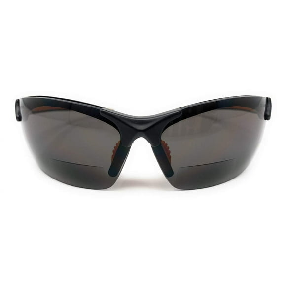 The Grant Bifocal Sun Reader Sport and Wrap Around Reading Sunglasses, Unisex Safety Glasses for Men and Women, Black and Orange + 2.00