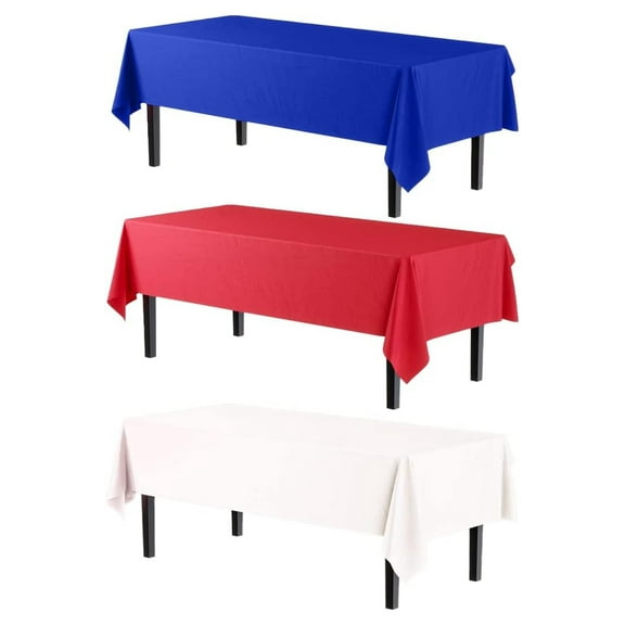 Exlonjet Plastic Rectangular 4th of July Tablecloths, 12-Pack of Red, White & Blue - Waterproof Disposable Table Covers for Patriotic Holidays