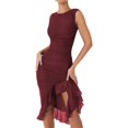 thumbnail image 3 of Women's Y2K Ruffle Dress Sleeveless Split Tassel Summer Mesh Tulle Bodycon Evening Dinner Night Out, 3 of 3
