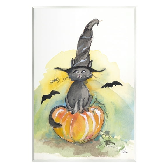 Stupell Industries Witch Cat on Pumpkin Holiday Painting Unframed Art Print Wall Art, 10 x 15