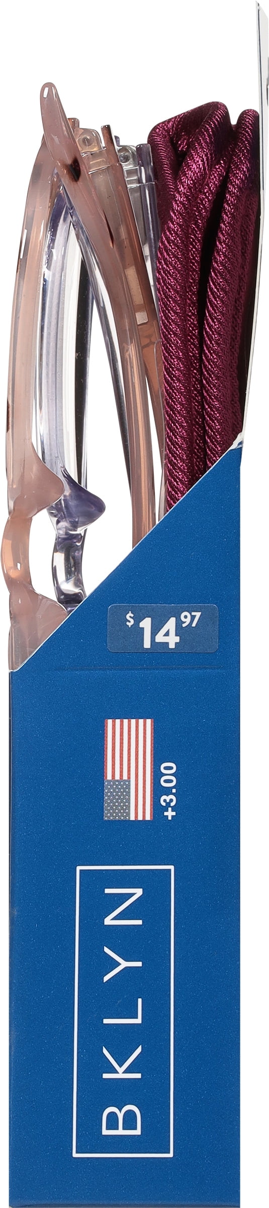 (2 pack) Bklyn, Marcy +3.00, Adult, Womens, Plastic Reading Glasses & Pouches Value Pack , 2 Ea