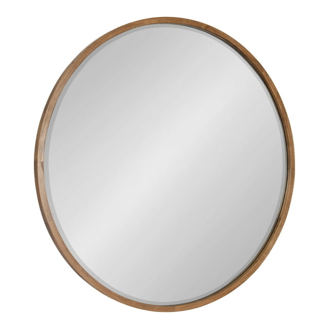 Kate and Laurel McLean Modern Farmhouse Wood Framed Round Wall Mirror, 34 Inch Diameter, Rustic Brown, Decorative Circle Wooden Mirror with Slim Frame and Modern Shape