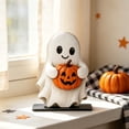 thumbnail image 4 of JWZZYD Halloween Tabletop Decorations Indoorm, Ghost Holding Pumpkin Wooden Tabletop Sign, Flat 2D Halloween Desktop Ornament, Rustic Fall Decor For Home Office Bookshelf Mantel Holiday Gift, 4 of 6