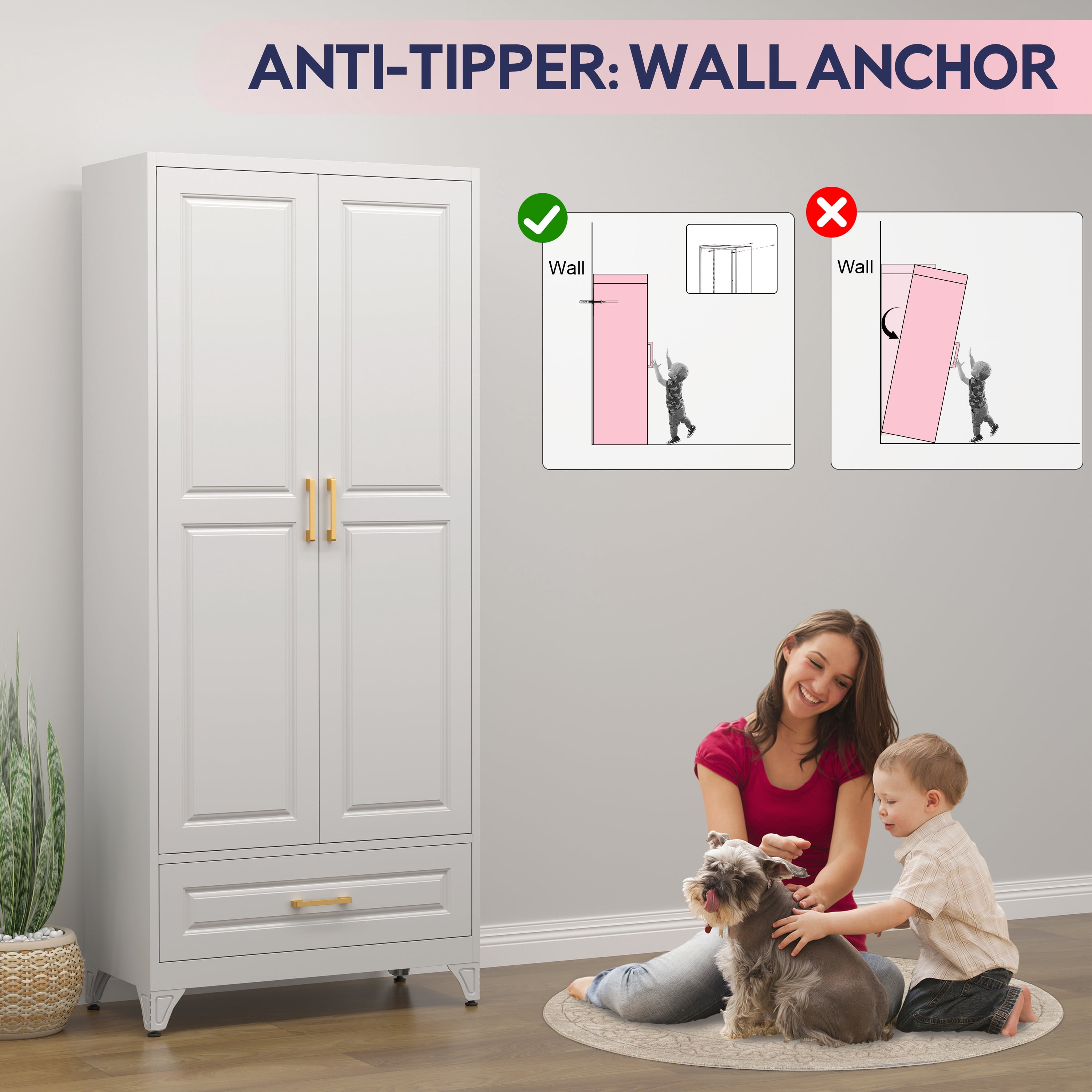 Polup 75"H Kitchen Pantry Cabinet, Metal Pantry Cabinet with Drawer, Storage Cabinets with Shelves, Food Cupboards