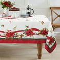 thumbnail image 3 of Red Christmas Table Cloth Rectangle 60" x 120" (10-12 Seats)- Washable Polyester Poinsettia Print Decoration Tablecloth for Kitchen Dinning, Holiday Dinner, 3 of 6