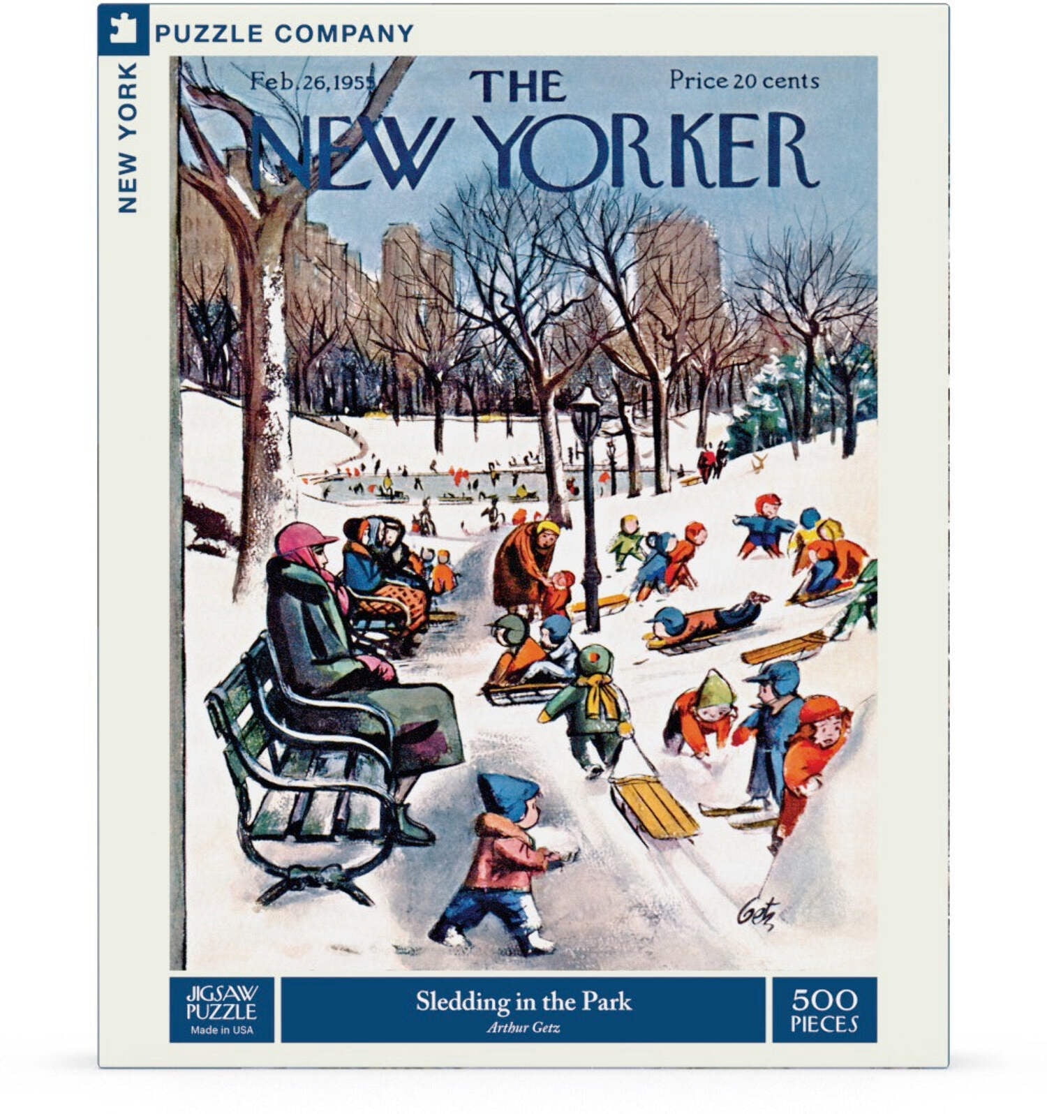 New York Puzzle Company Sledding in the Park 500 Piece Jigsaw Puzzle