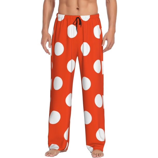 Fotbe Orange And White Polka Dot1 Pantalones de Pijama para Hombre, Pantalones de Dormir, Pantalones de Casa con Cintura Ajustable y Bolsillos-X-Large