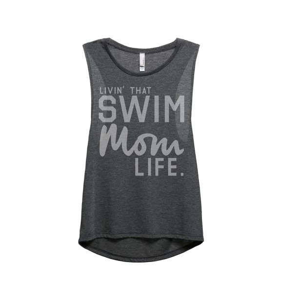 Thread Tank Livin' That Swim Mom Life Women's Fashion Sleeveless Muscle Tank Top Charcoal Small
