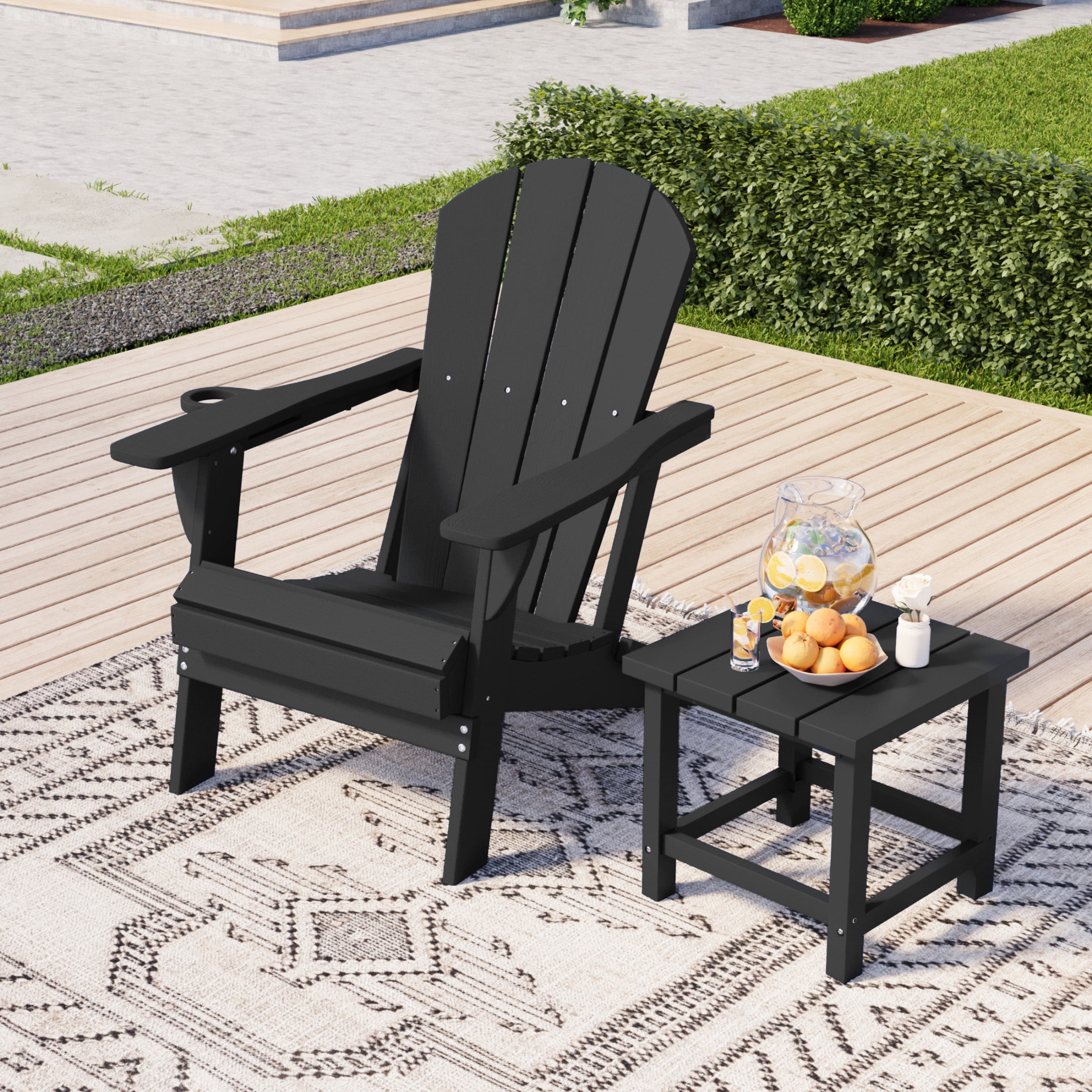 AreShark Adirondack Chair,HDPE All-Weather Patio Chairs Outdoor with Cup Holder, Lawn Chair with Weather Resistant for Outside Deck Lawn Garden, Weight Capacity Up to 380 Lbs –Black