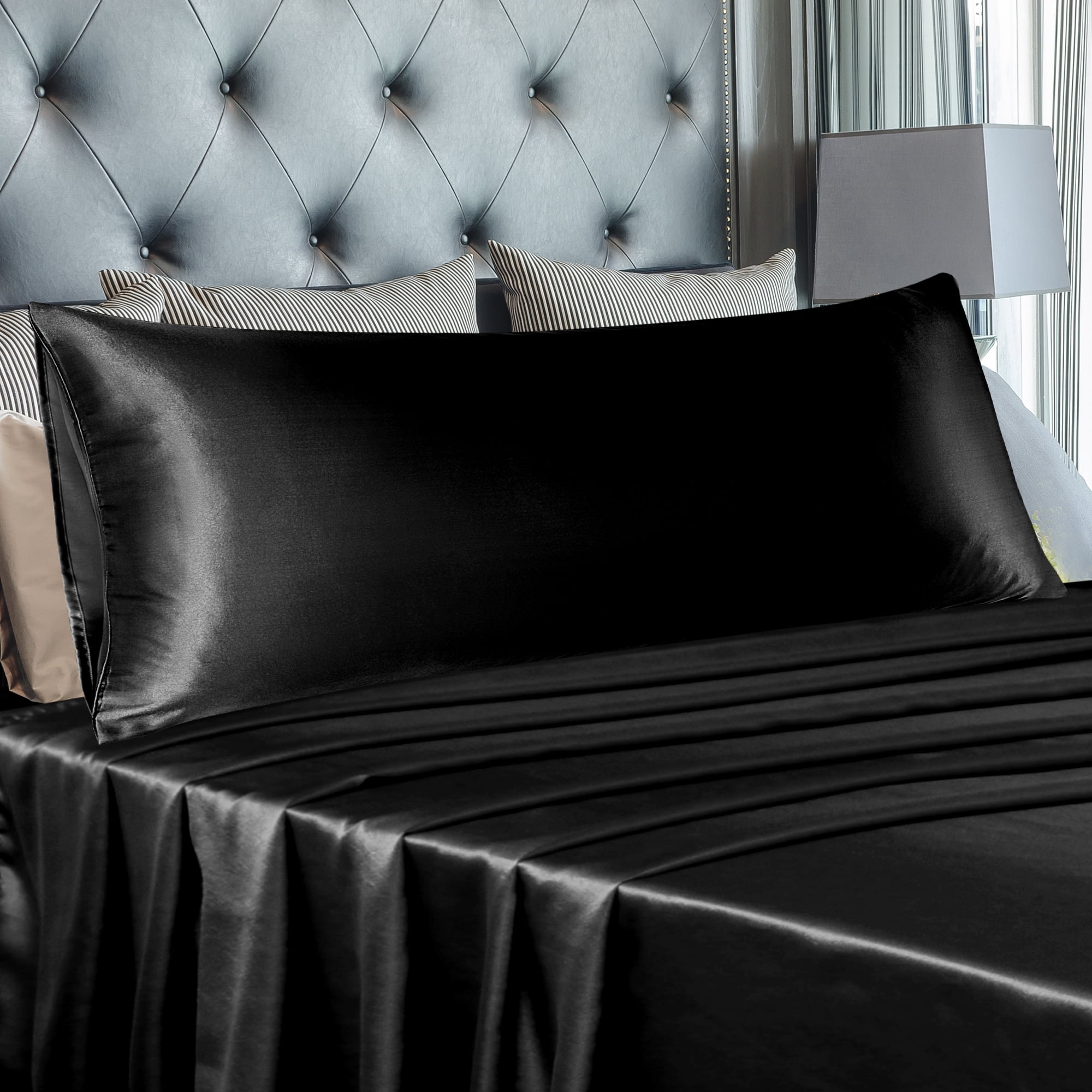 Unique Bargains 1 PC Satin Envelope Closure Body Pillowcases Black 20"x54"